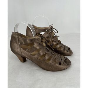 Paul Green Metallic Leather Peep Toe Prague Bootie Heels Size UK 6 US 8.5